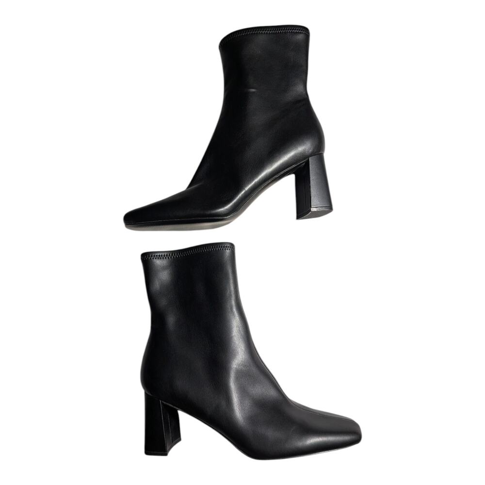 Steve Madden Harli Black Stretch Leather Square Toe Sock Ankle Boots Sz 11